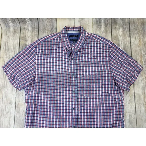 Banana Republic Button Up Shirt Mens Size L Plaid Short Sleeves Camden Fit Linen - Picture 2 of 11